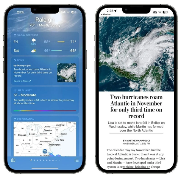 红山街道苹果14维修分享iPhone 14手机如何看天气时顺带看新闻 